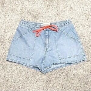 Vintage GAP Denim Shorts Women Sz 6 Blue Drawstring Waist Zip Utility 90s Y2K